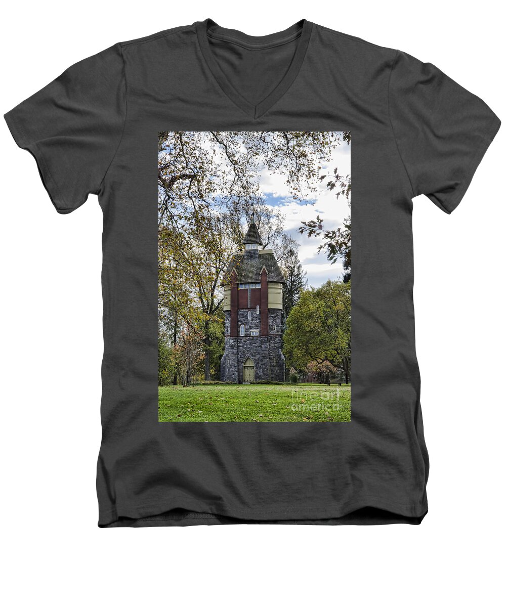 Oakbourne Men's V-Neck T-Shirt featuring the photograph Oakbourne Tower by Judy Wolinsky