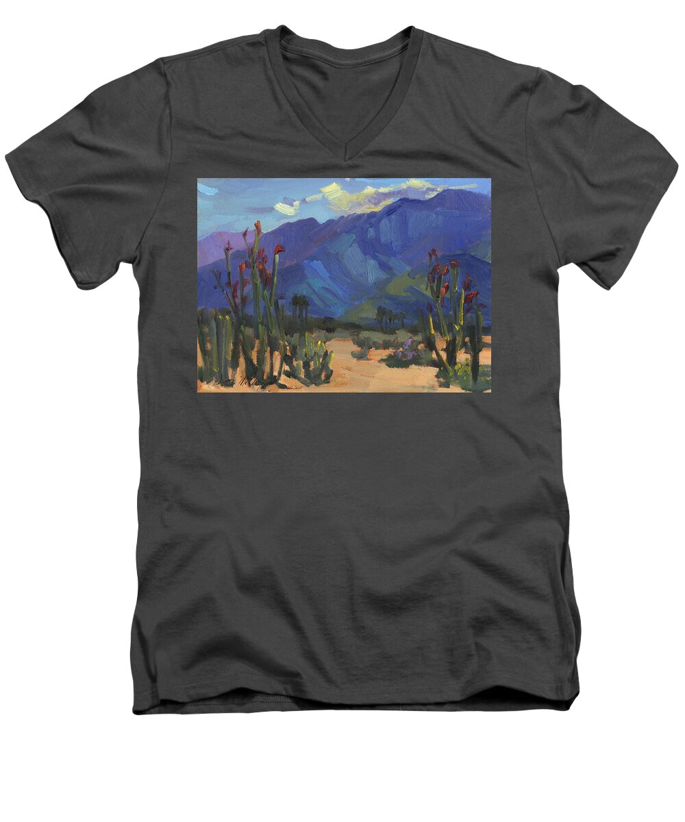 Ocotillos At Smoke Tree Ranch Men's V-Neck T-Shirt featuring the painting Ocotillos at Smoke Tree Ranch by Diane McClary