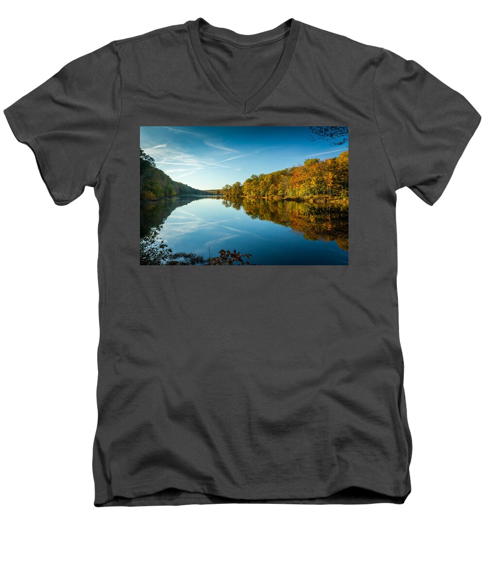 Indiana Men's V-Neck T-Shirt featuring the photograph Ogle Lake by Ron Pate