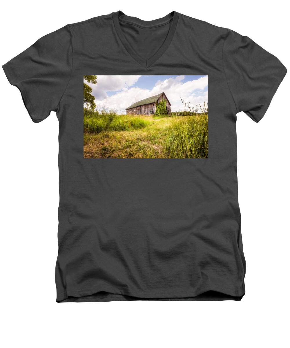 Old Barn Men's V-Neck T-Shirt featuring the photograph Old Barn in Ontario County - New York State by Gary Heller
