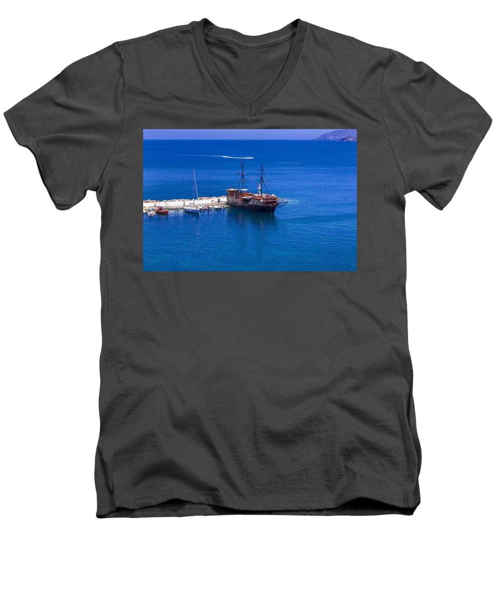 Greece Men's V-Neck T-Shirt featuring the photograph Old Sailing Ship in Bali by Sun Travels