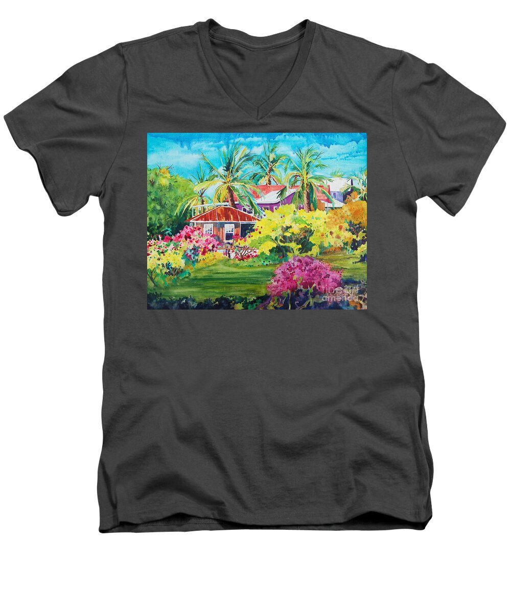 Miloli'i Men's V-Neck T-Shirt featuring the painting On The Big Island by Terry Holliday
