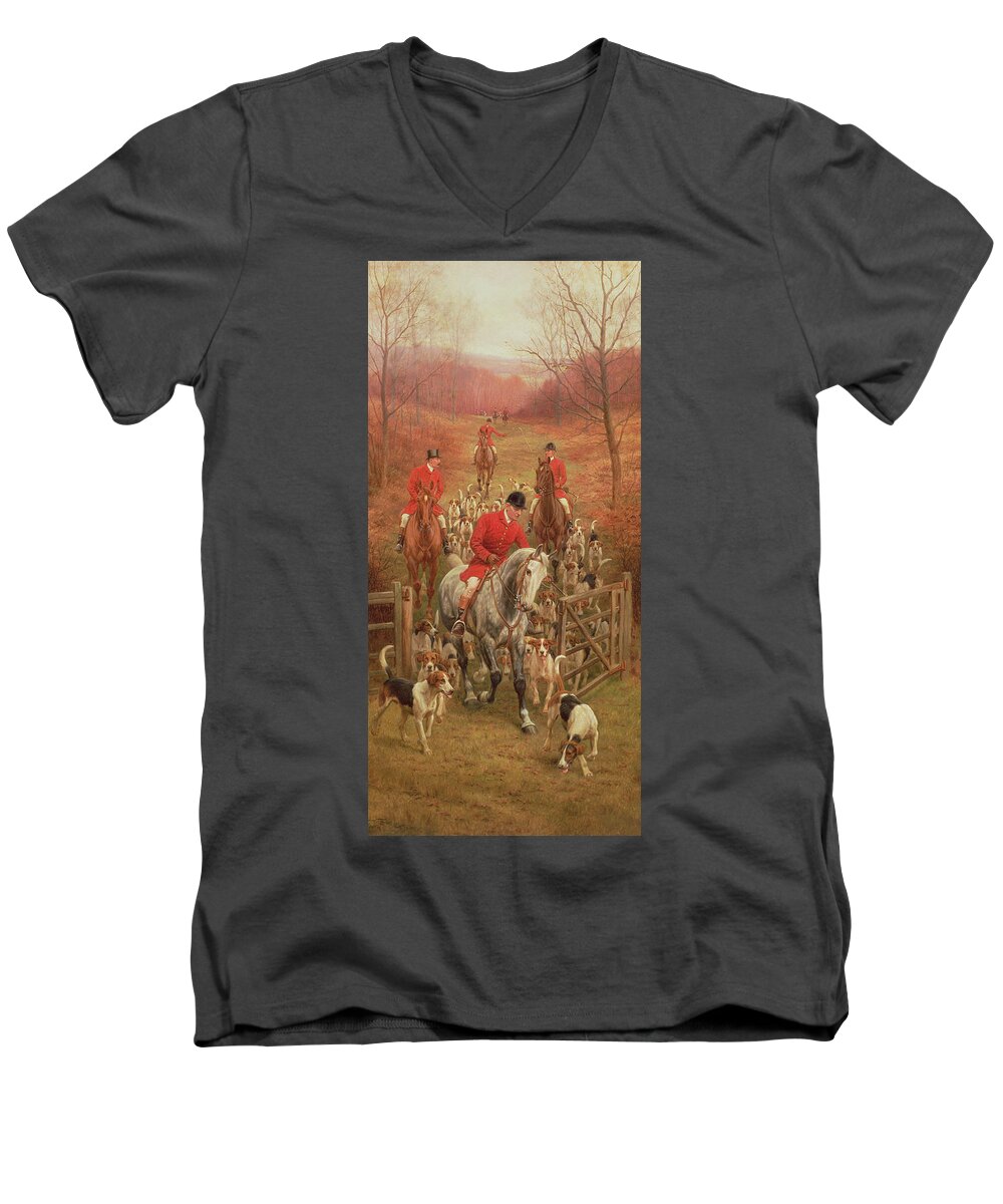 Foxhunting Men's V-Neck T-Shirt featuring the painting On The Scent, 1906 by Edward Algernon Stuart Douglas