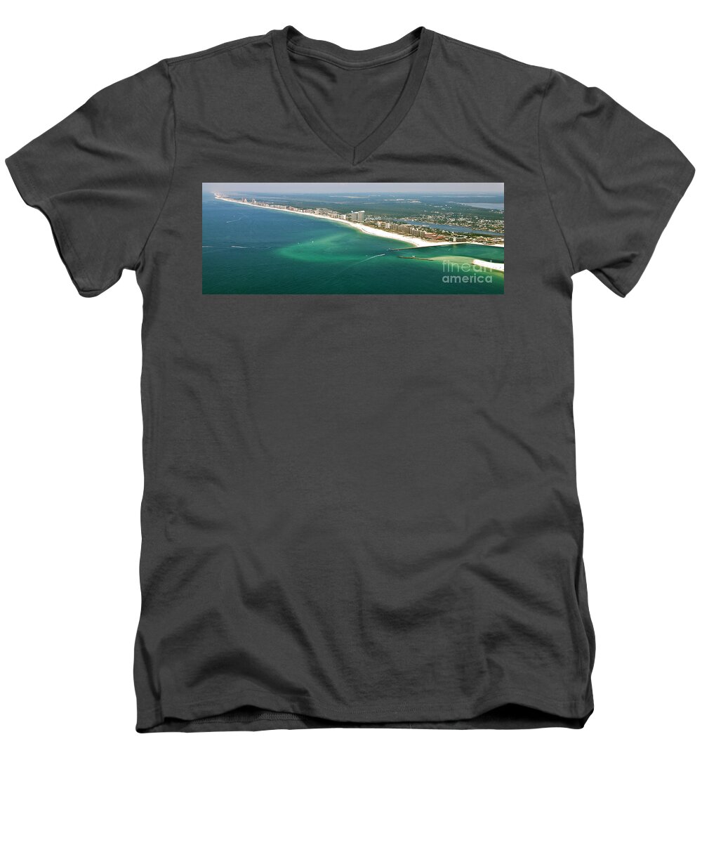 Aerial Men's V-Neck T-Shirt featuring the photograph Looking N W Across Perdio Pass to Gulf Shores by Gulf Coast Aerials -