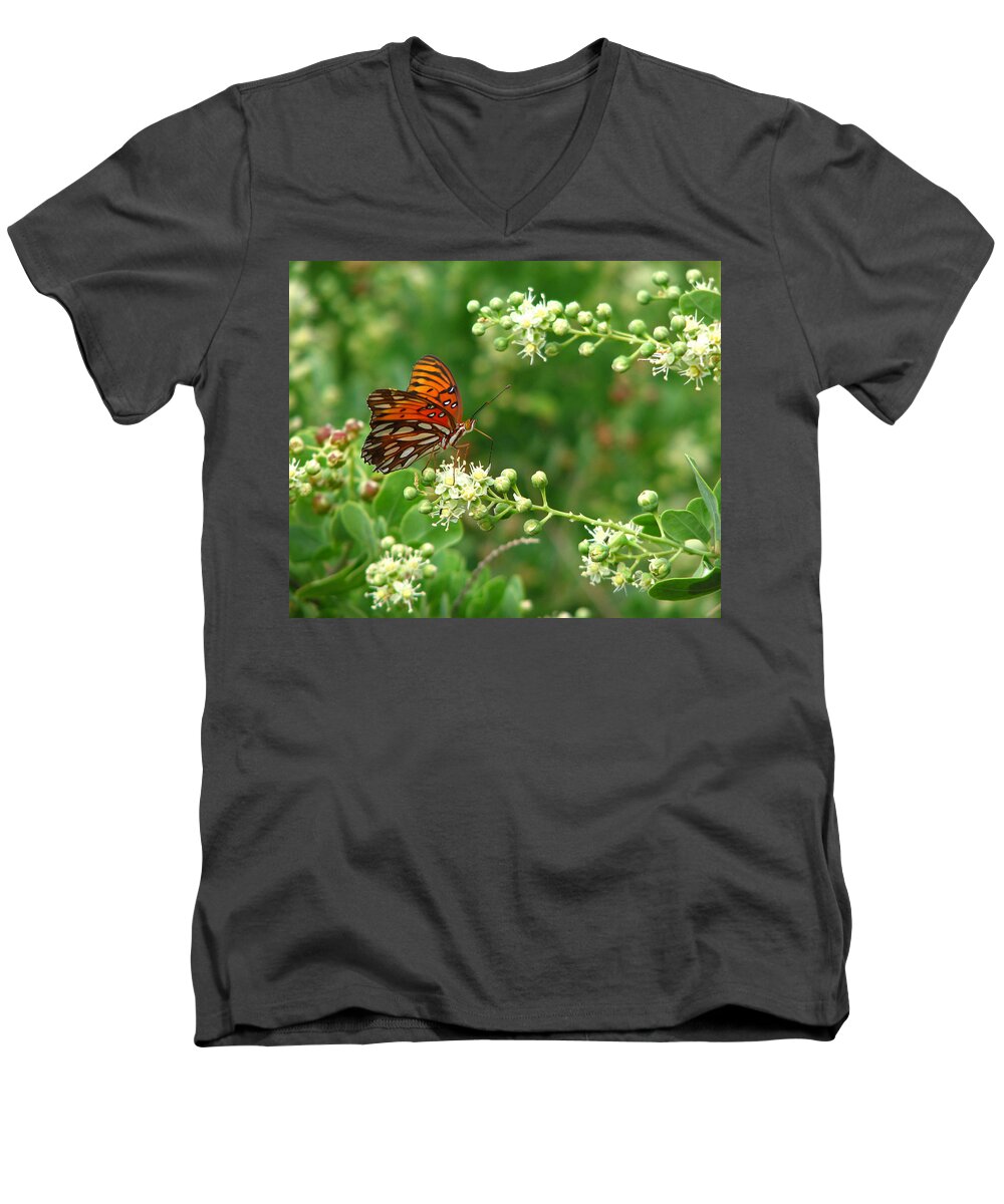 Butterfly Men's V-Neck T-Shirt featuring the photograph Orange Butterfly by Marcia Socolik