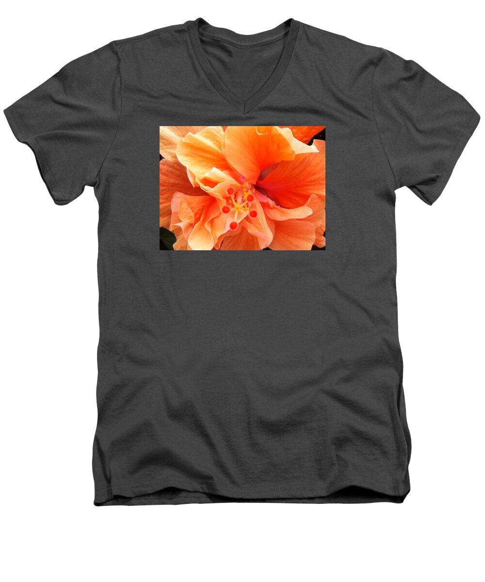 Karen Zuk Rosenblatt Art And Photography Men's V-Neck T-Shirt featuring the photograph Orange Hibiscus by Karen Zuk Rosenblatt