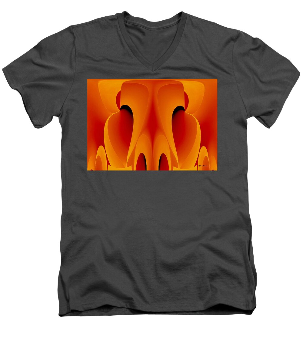 Mask Men's V-Neck T-Shirt featuring the mixed media Orange Mask by Rafael Salazar