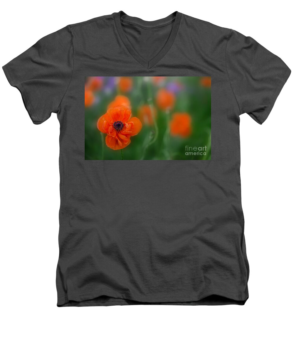 Flower Men's V-Neck T-Shirt featuring the photograph Orange Poppy by Michael Arend