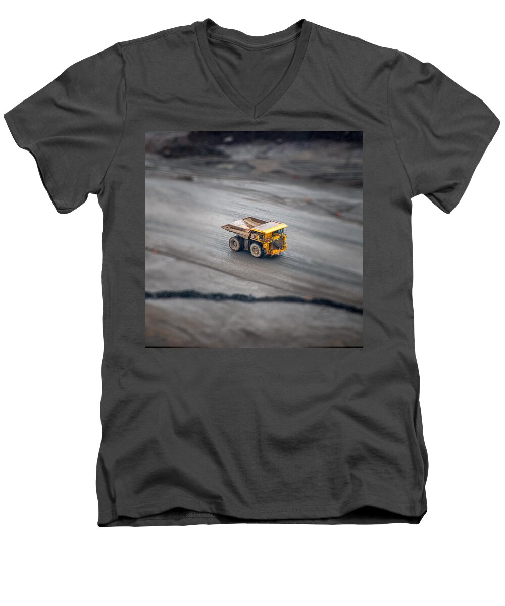 Hull Rust Mine Men's V-Neck T-Shirt featuring the photograph Ore Hauler by Paul Freidlund