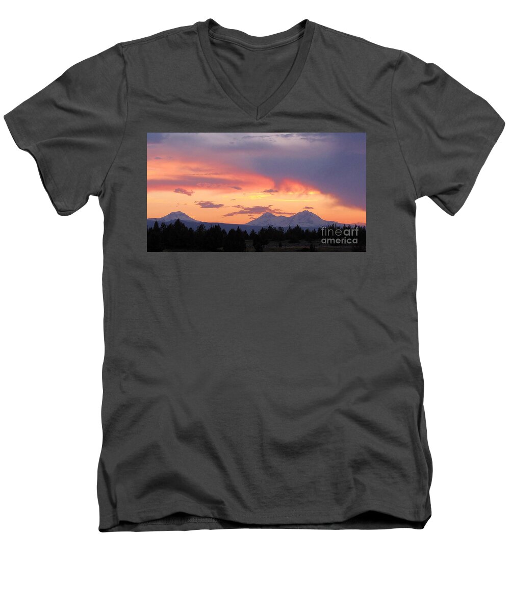 Three Sisters Men's V-Neck T-Shirt featuring the photograph Oregon's Three Sisters by Michele Penner