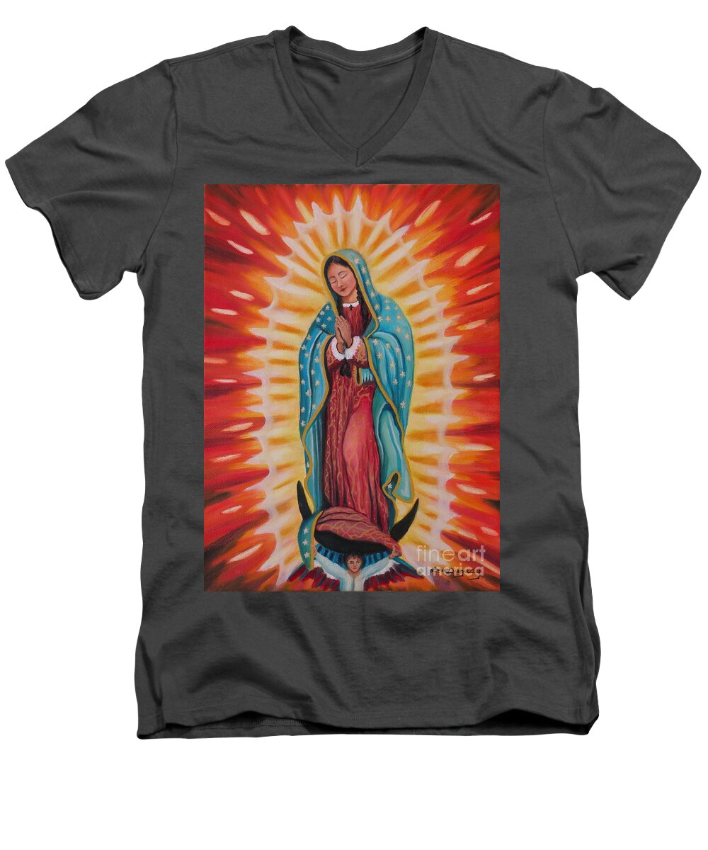 Our Lady Of Guadalupe Men's V-Neck T-Shirt featuring the painting Our Lady of Guadalupe by Lora Duguay