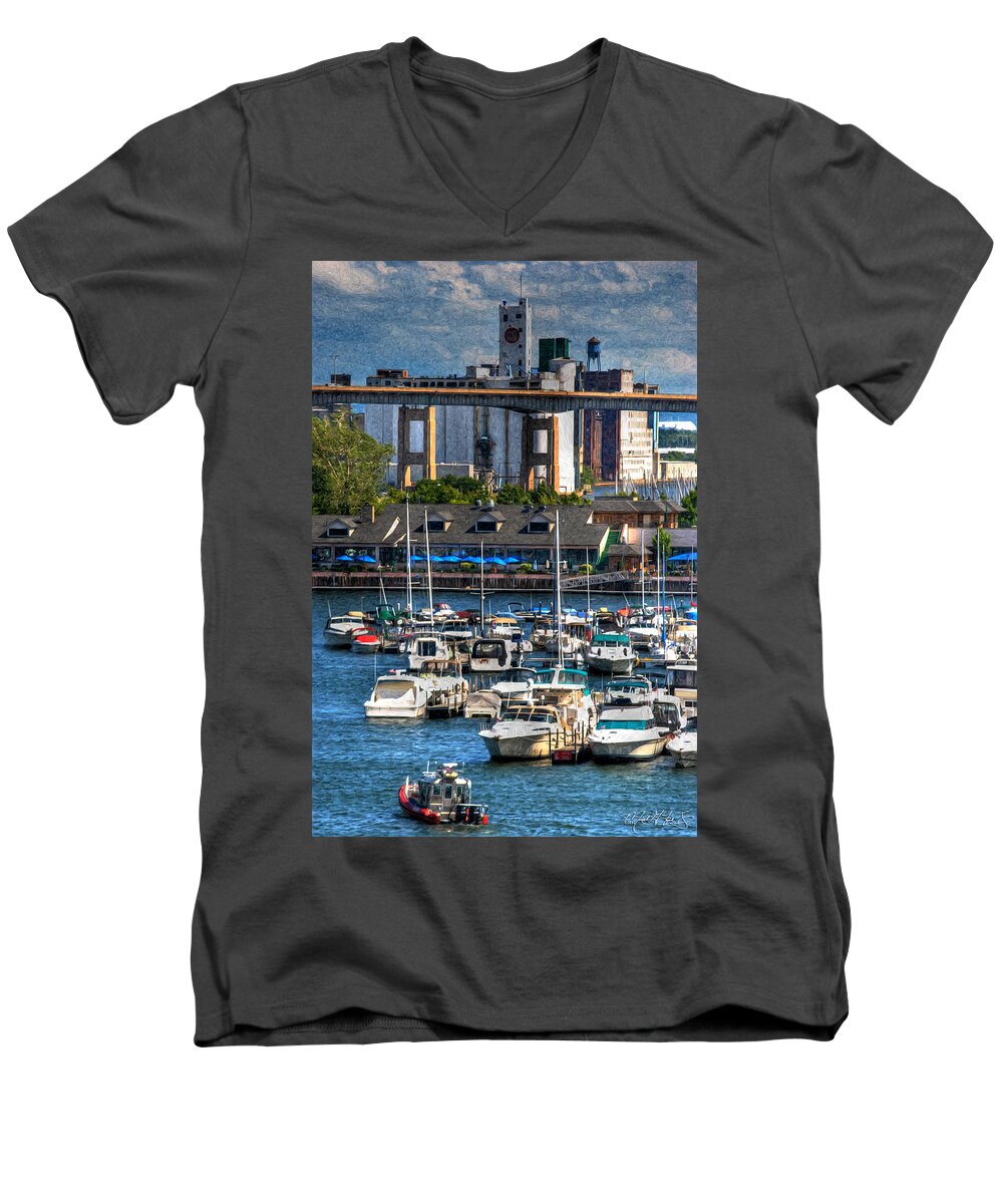 Buffalo Men's V-Neck T-Shirt featuring the photograph Out at the Harbor v3 by Michael Frank Jr