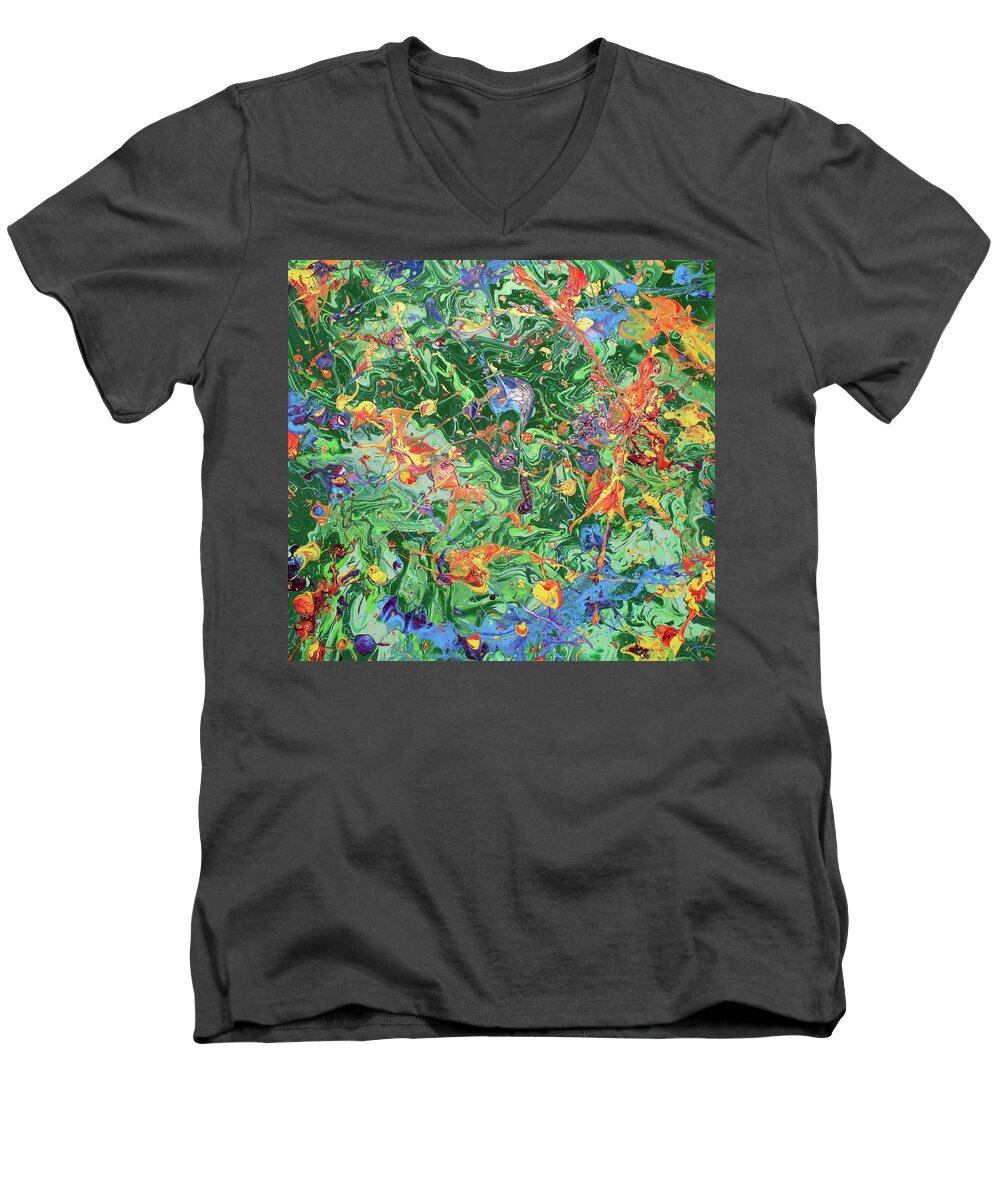 Liquid Pour Painting Men's V-Neck T-Shirt featuring the painting Paint Number Twenty Three by Ric Bascobert