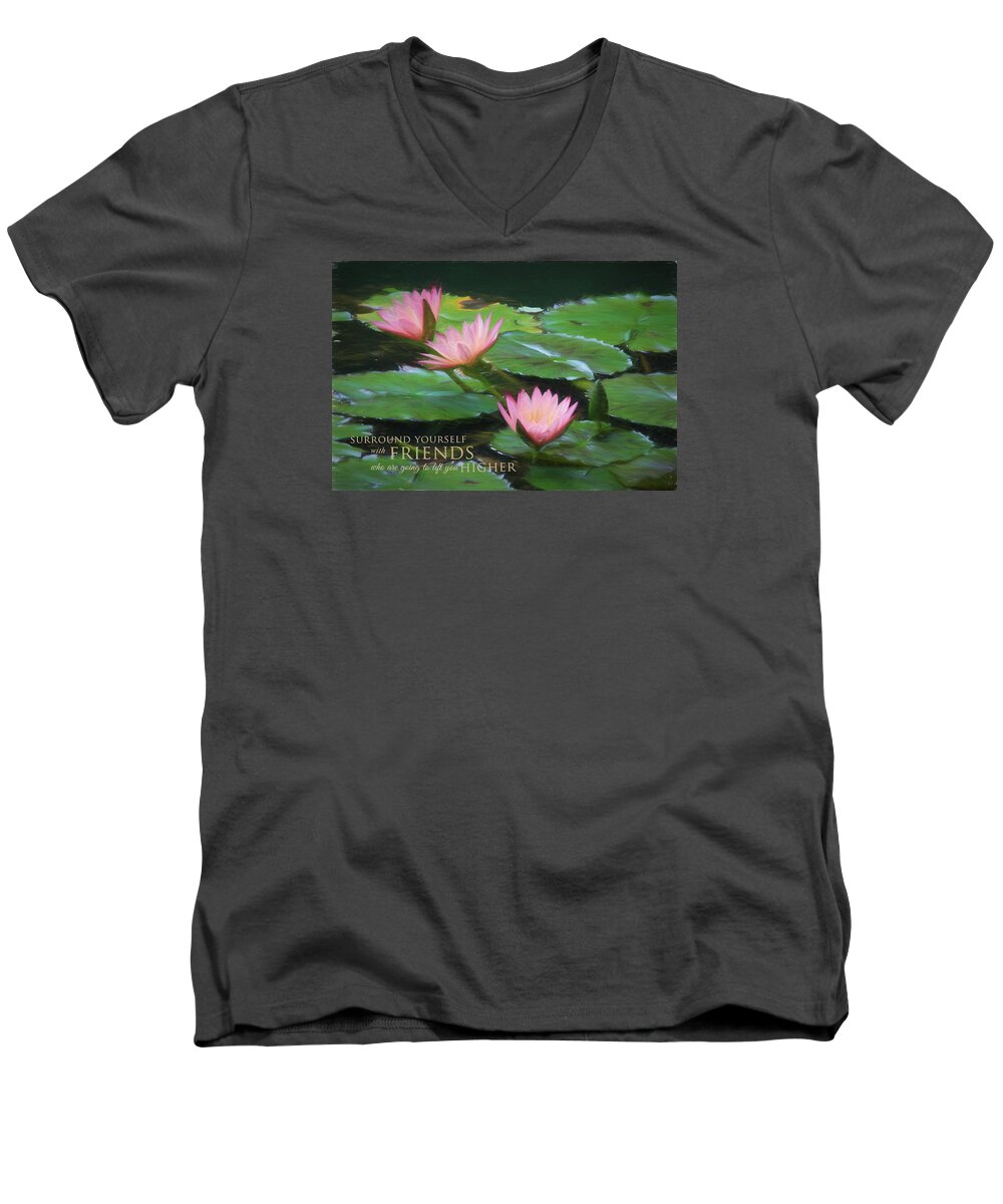 Flower Artwork Men's V-Neck T-Shirt featuring the photograph Painted Lilies with Message by Mary Buck