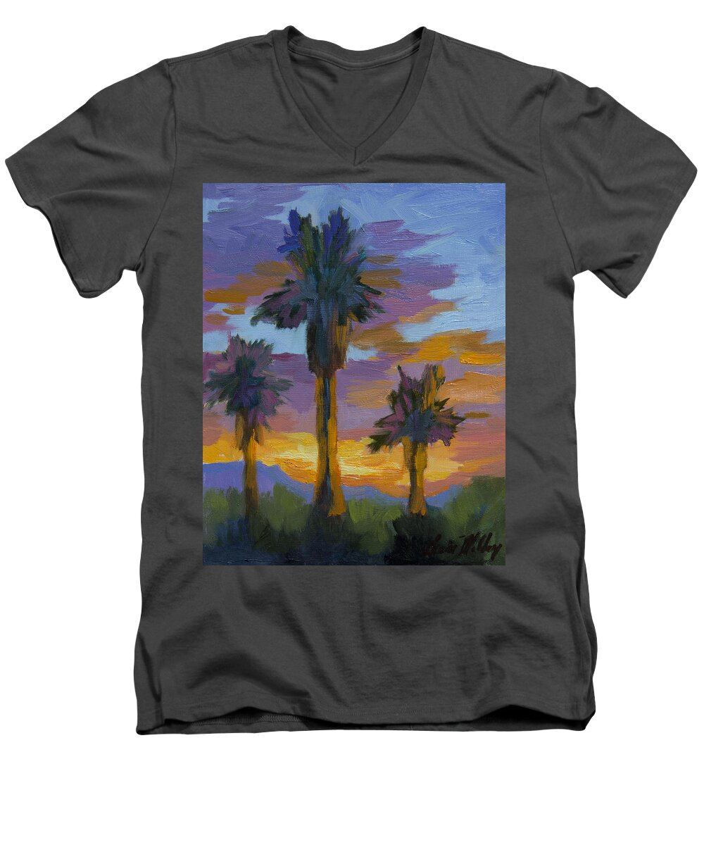 Palm Trees Men's V-Neck T-Shirt featuring the painting Palm and Sunset by Diane McClary
