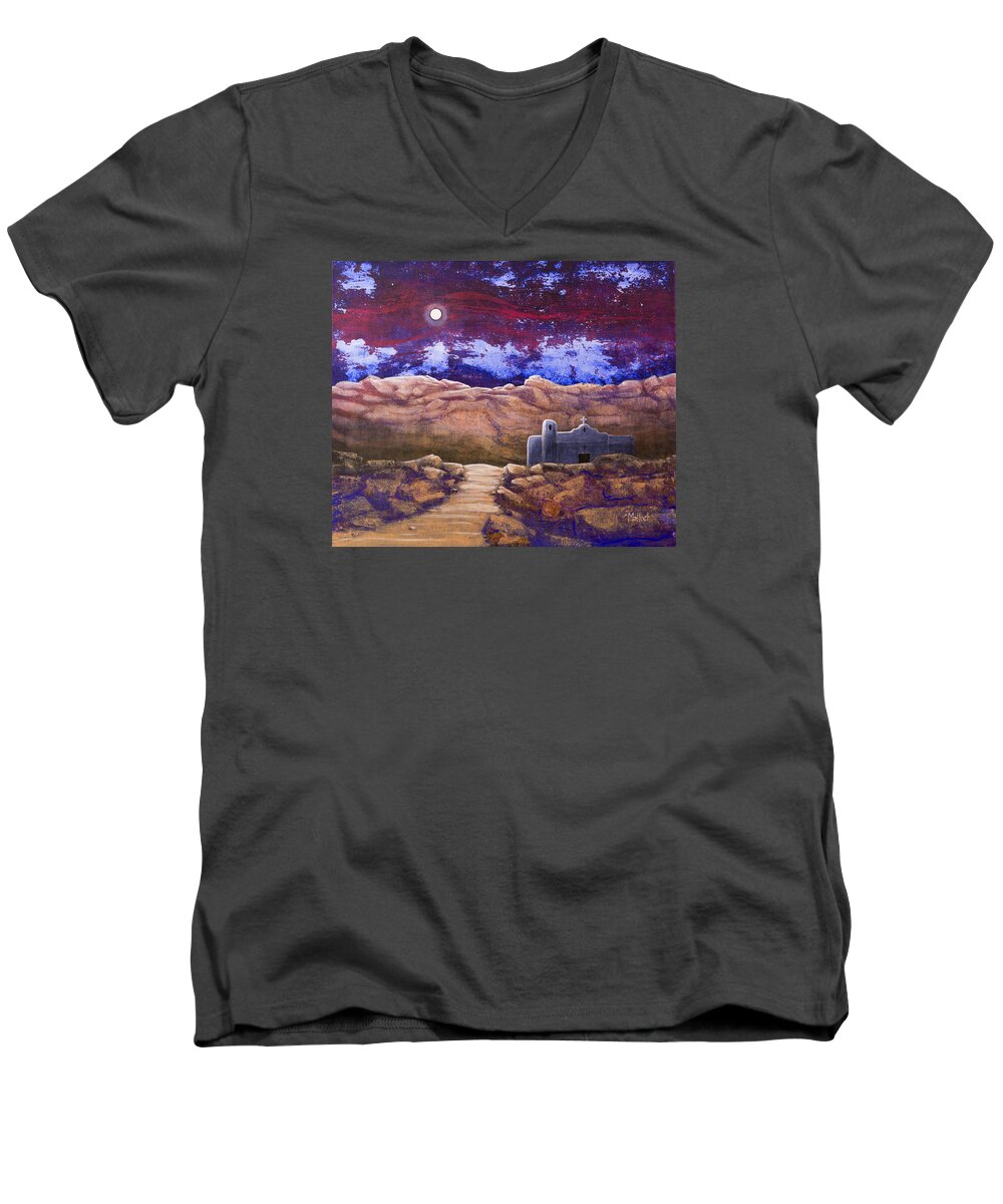 Desert Sunset Men's V-Neck T-Shirt featuring the painting Paper Moon by Jack Malloch