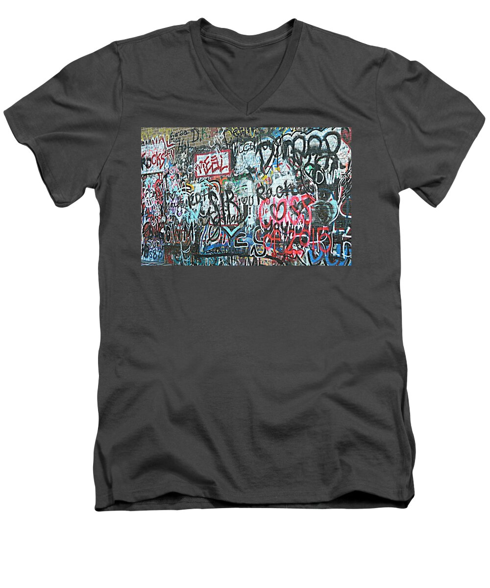 Graffiti Men's V-Neck T-Shirt featuring the photograph Paris Mountain Graffiti by Kathy Barney