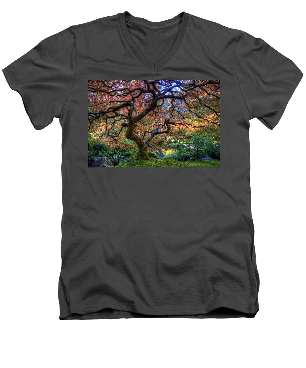 Hdr Men's V-Neck T-Shirt featuring the photograph Peaceful Autumn Morning by Brad Granger
