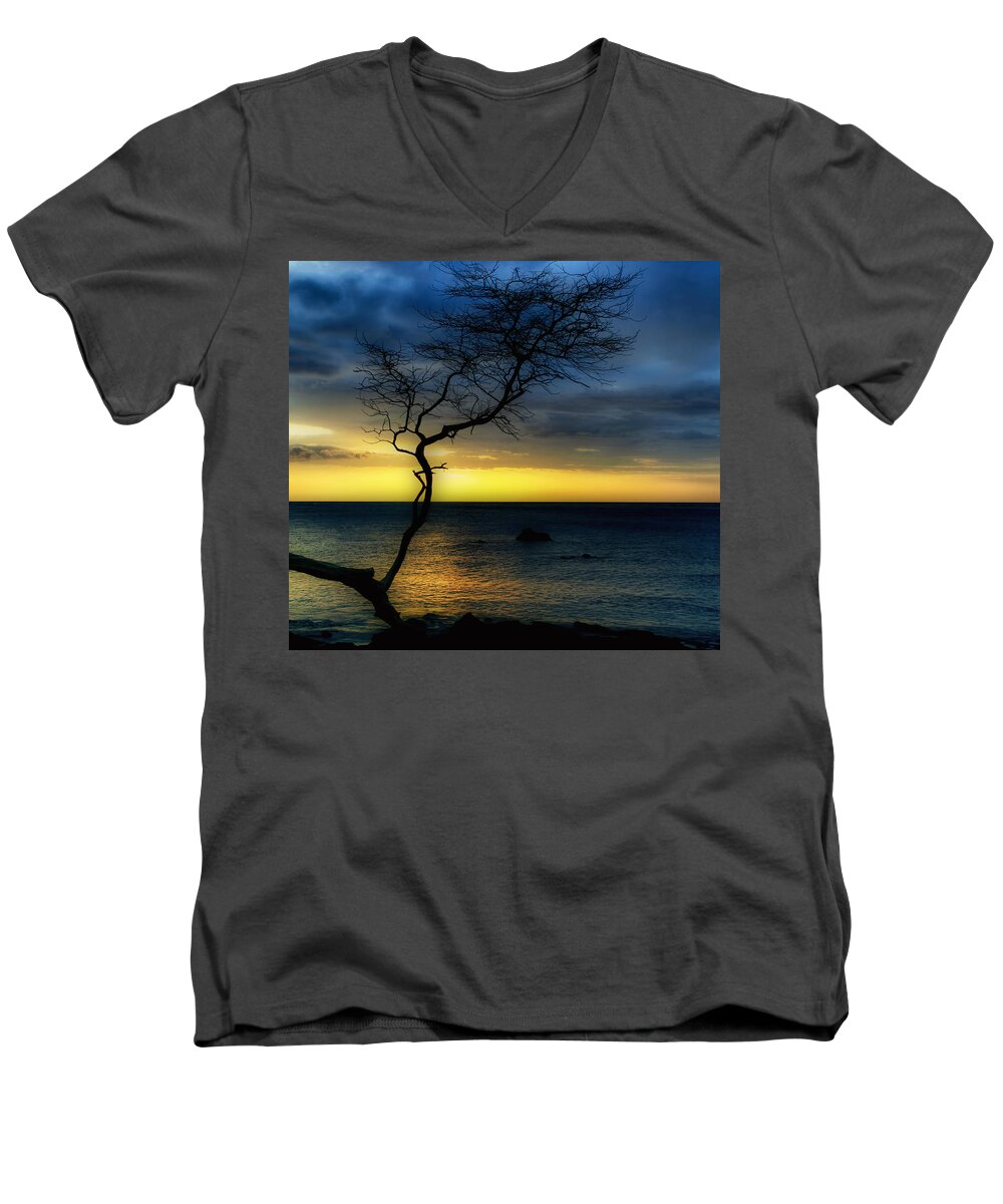 Sunset Men's V-Neck T-Shirt featuring the photograph Peaceful Hawaii by Kim Hojnacki