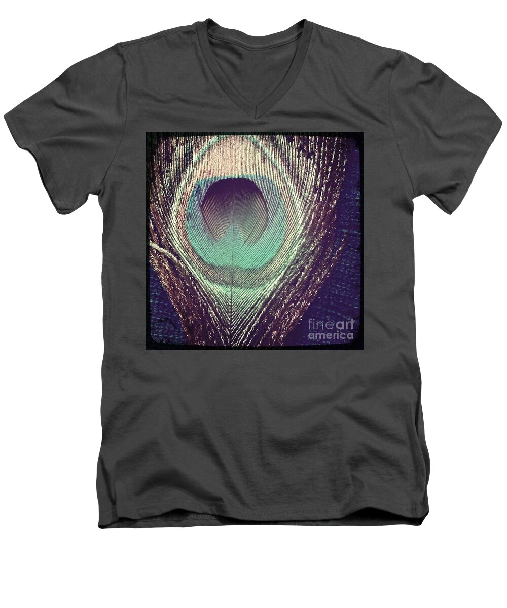 Peacock Men's V-Neck T-Shirt featuring the photograph Peacock Feather by Denise Railey