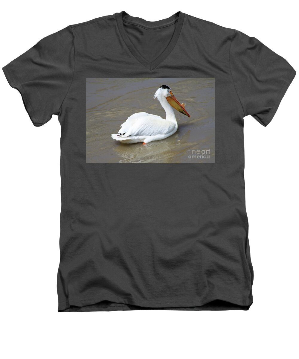 Bird Men's V-Neck T-Shirt featuring the photograph Pelecanus Eerythrorhynchos by Alyce Taylor