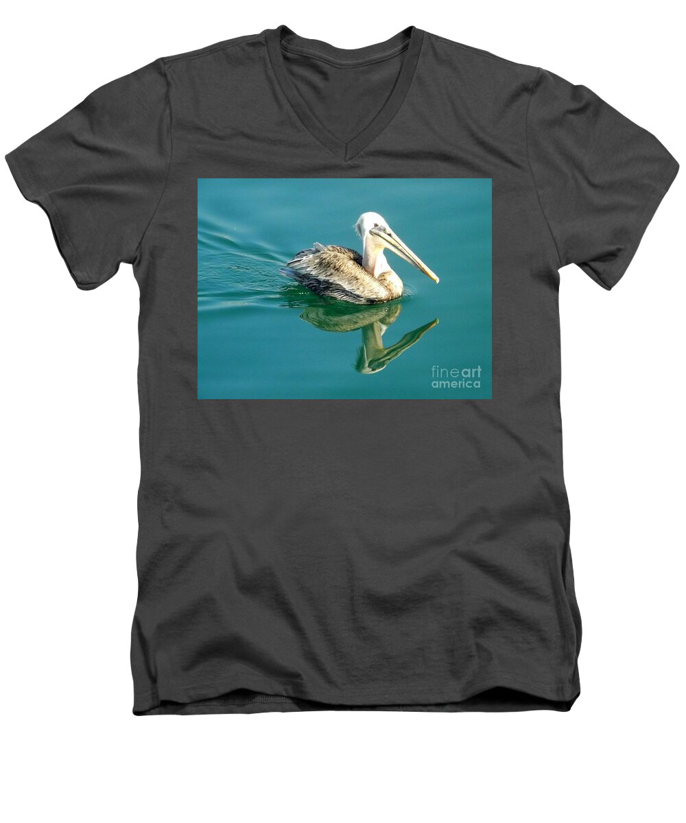 Pelican Men's V-Neck T-Shirt featuring the photograph Pelican in San Francisco Bay by Clare Bevan