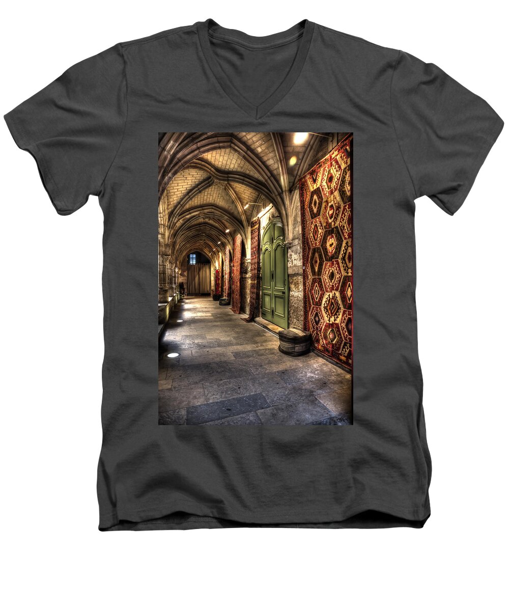 Arch Men's V-Neck T-Shirt featuring the photograph Persian Carpets at the Marketplace by Evie Carrier