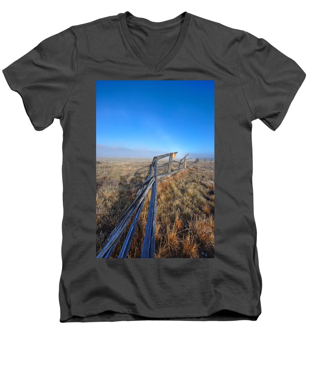 Birdhouse Men's V-Neck T-Shirt featuring the photograph Pettit Fog by David Andersen