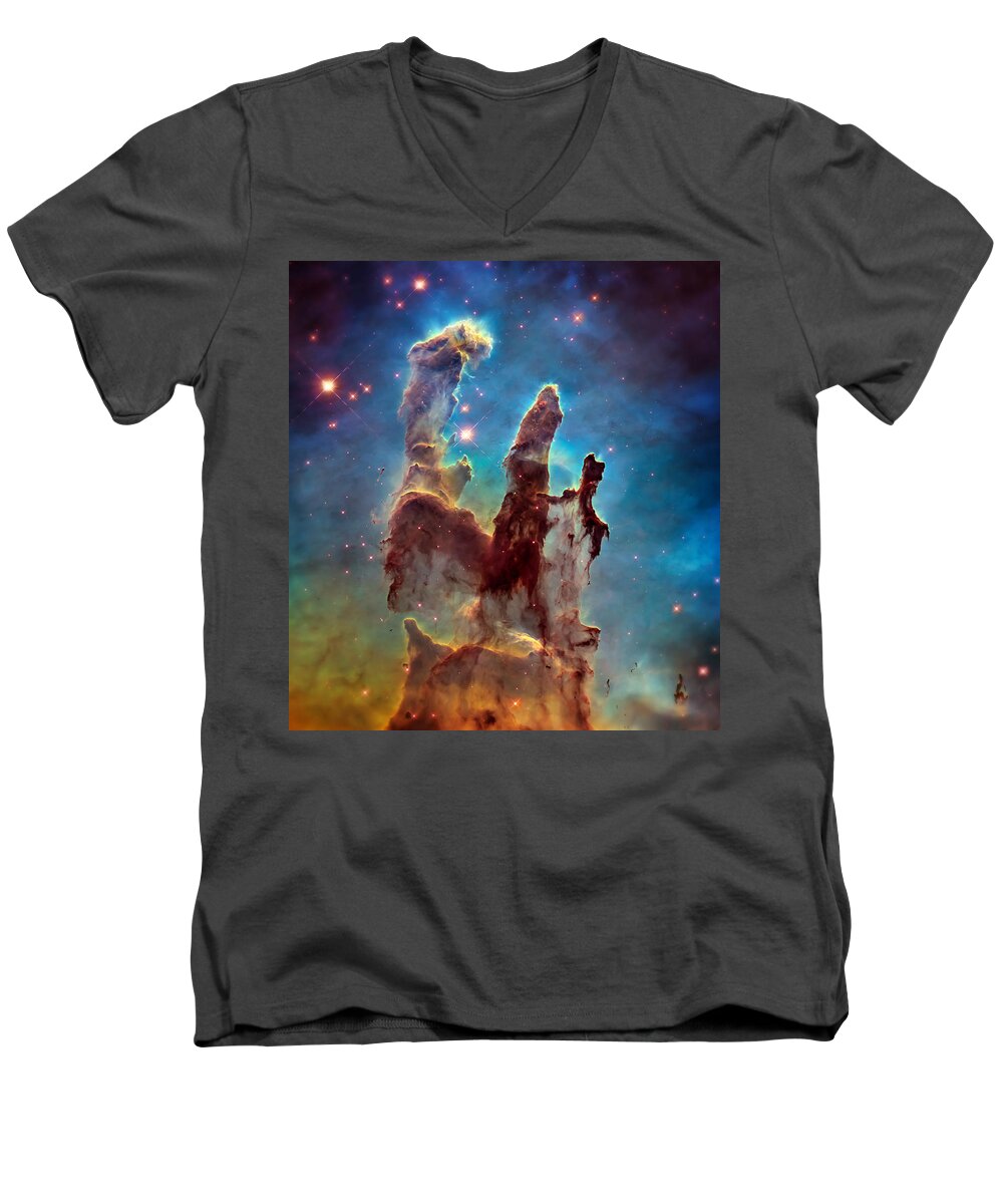 #faatoppicks Men's V-Neck T-Shirt featuring the photograph Pillars of Creation in High Definition - Eagle Nebula by Jennifer Rondinelli Reilly - Fine Art Photography