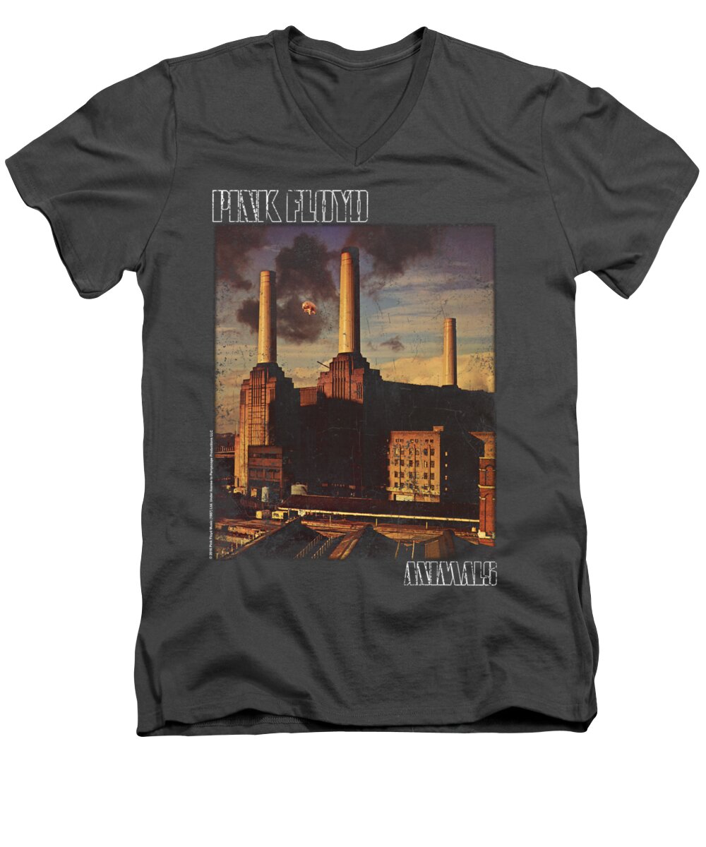 Pink Floyd Men's V-Neck T-Shirt featuring the digital art Pink Floyd - Faded Animals by Brand A