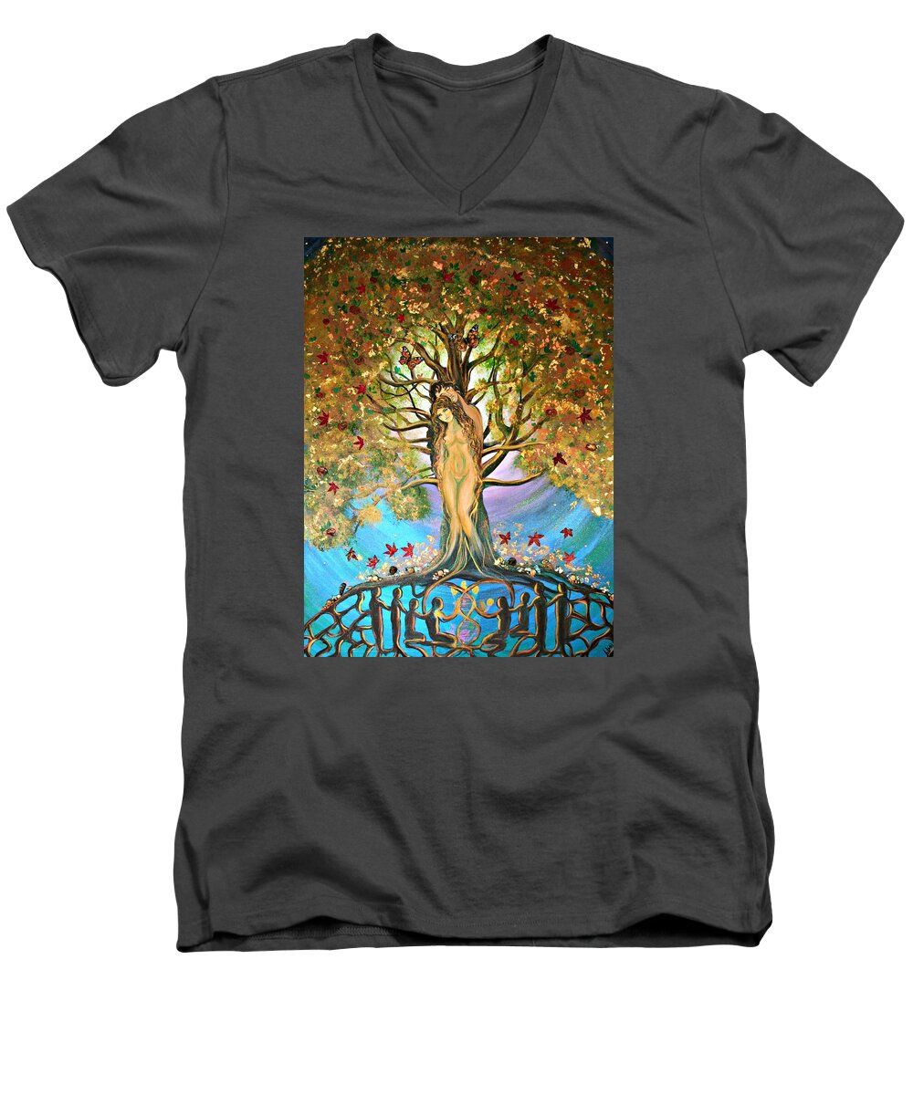 Pixie Men's V-Neck T-Shirt featuring the painting Pixie Forest by Alma Yamazaki