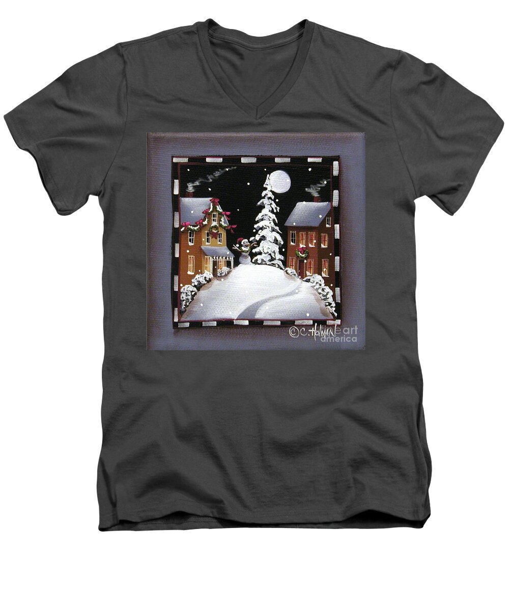 Art Men's V-Neck T-Shirt featuring the painting Plum Creek by Catherine Holman