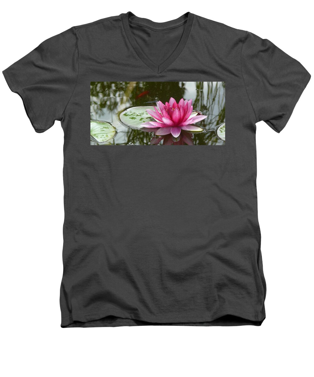 Water Lily Men's V-Neck T-Shirt featuring the photograph Pond Magic by Evelyn Tambour