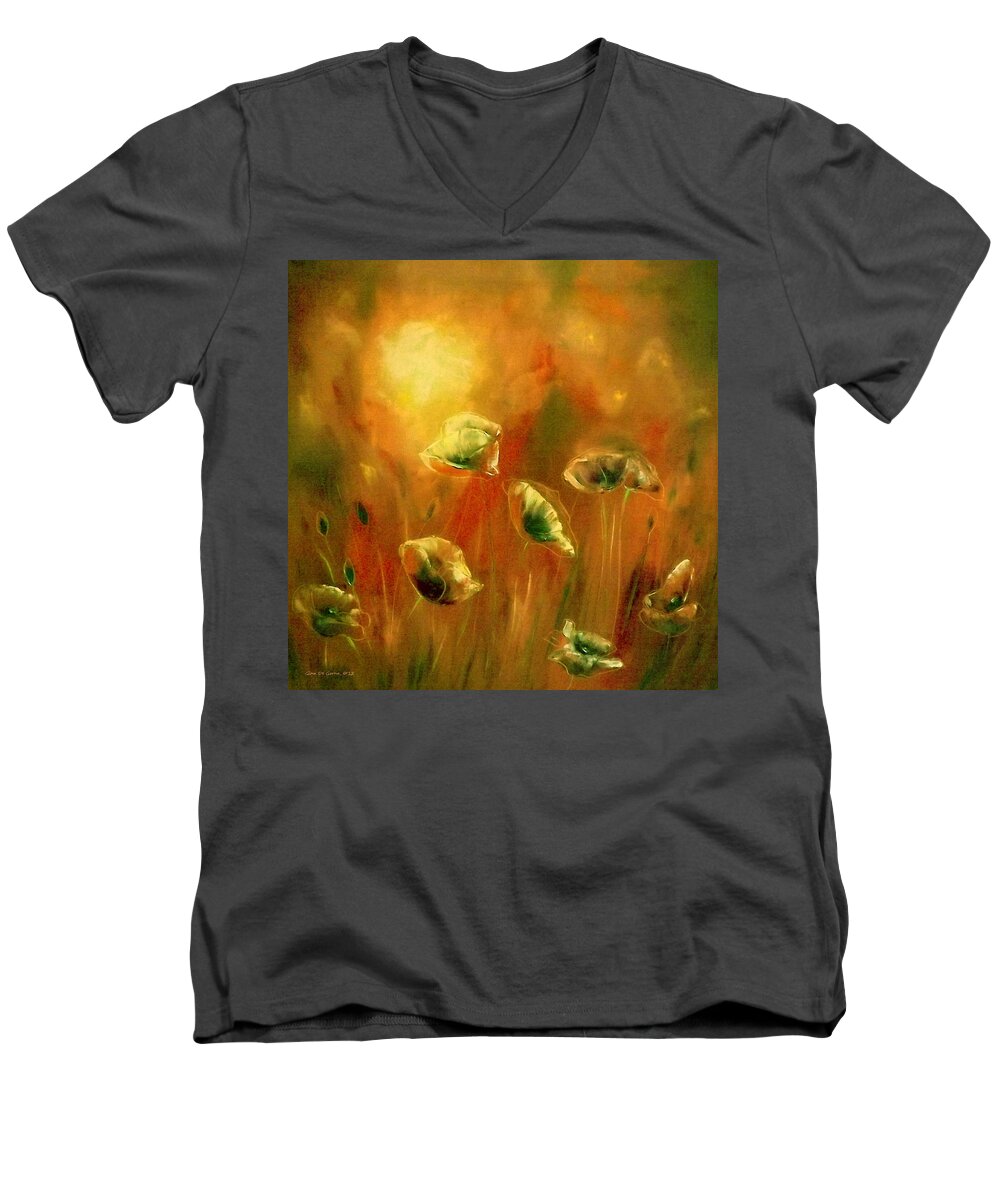 Flowers Men's V-Neck T-Shirt featuring the painting Poppies at Sunset by Gina De Gorna