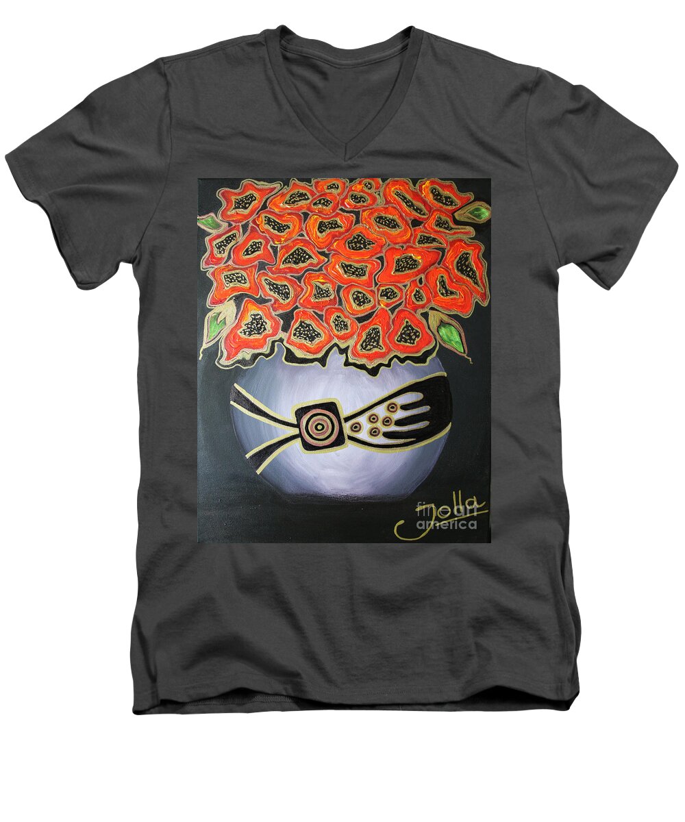 Poppy Men's V-Neck T-Shirt featuring the painting Poppies Revisited.. by Jolanta Anna Karolska
