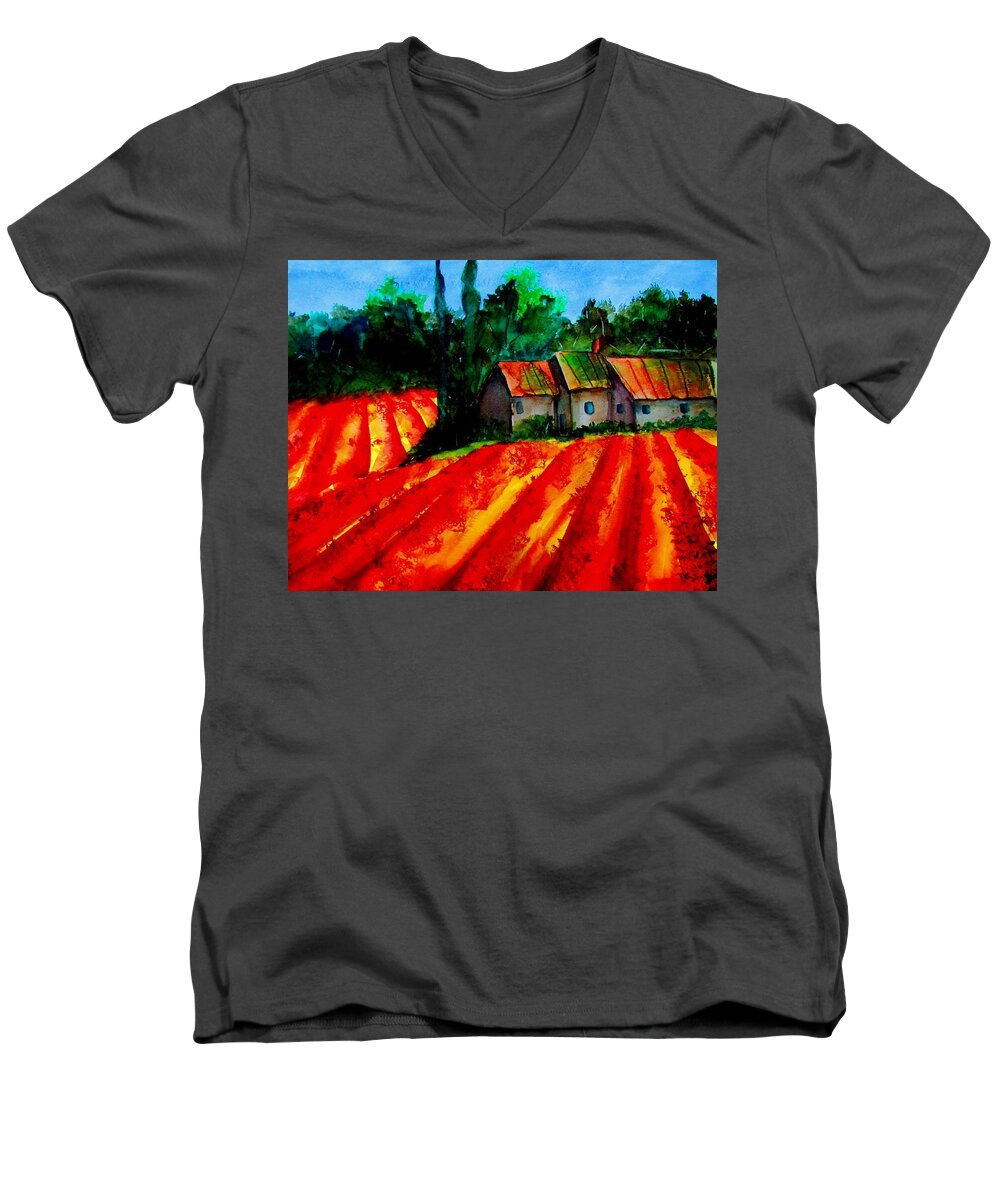 Poppies Men's V-Neck T-Shirt featuring the painting Poppy Field SOLD by Lil Taylor