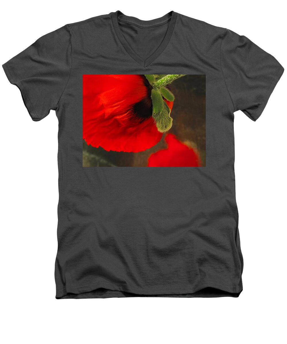 Poppy Men's V-Neck T-Shirt featuring the photograph Poppy Oriental Red by Don Spenner