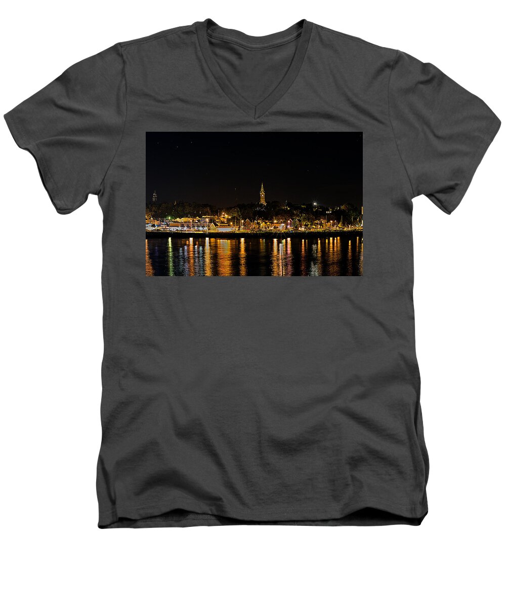 Cityscape Men's V-Neck T-Shirt featuring the photograph Port Lights by James Meyer