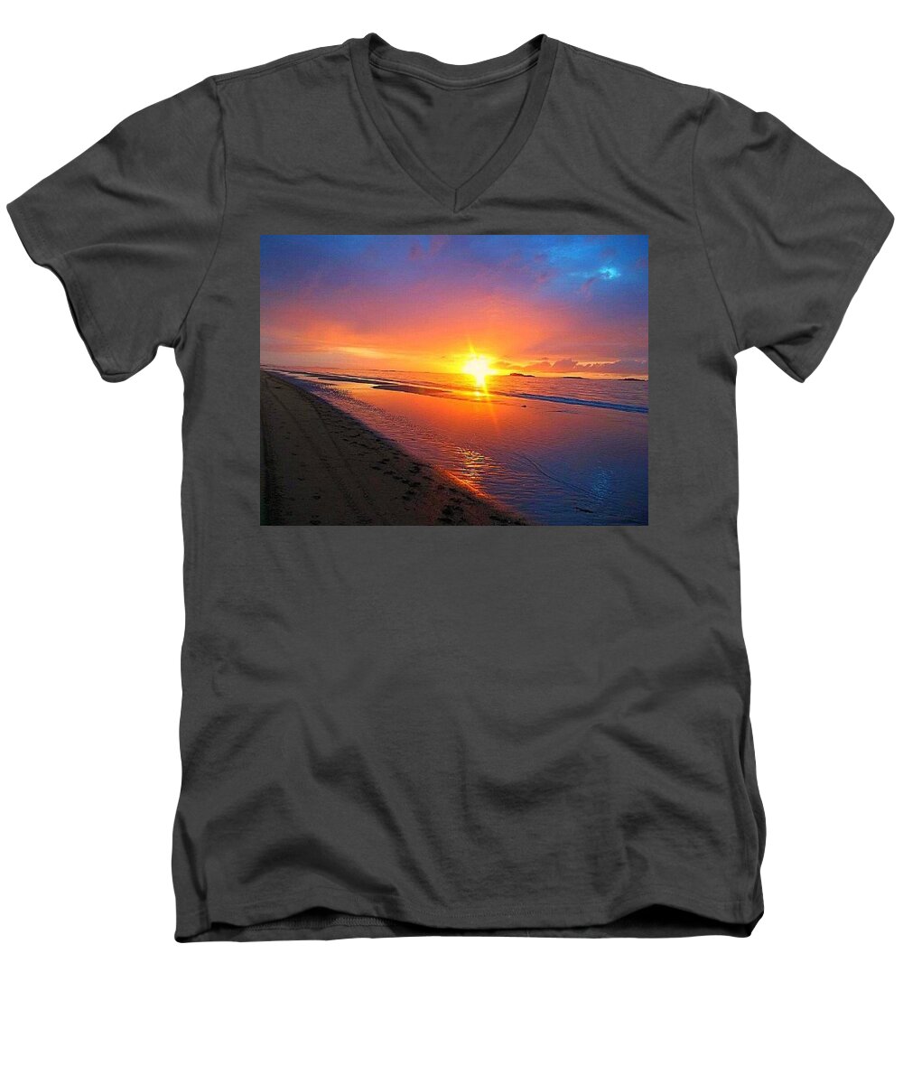 Sunset Men's V-Neck T-Shirt featuring the photograph Portrush Sunset by Tara Potts