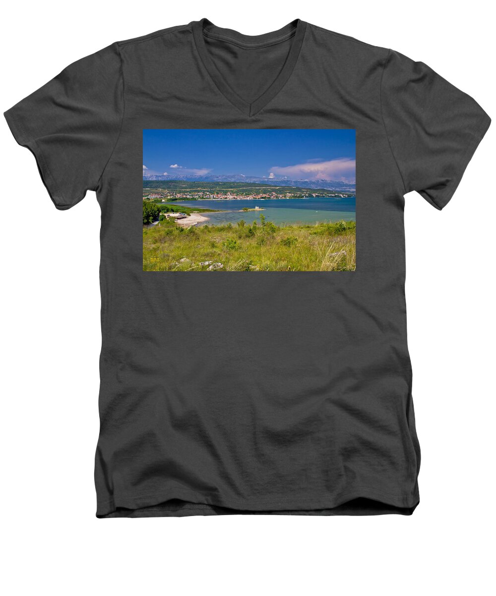 Croatia Men's V-Neck T-Shirt featuring the photograph Posedarje bay and Velebit mountain by Brch Photography