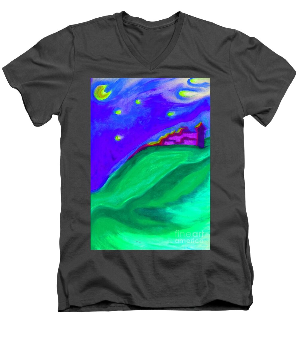 Castle Men's V-Neck T-Shirt featuring the painting Purple Castle by jrr by First Star Art