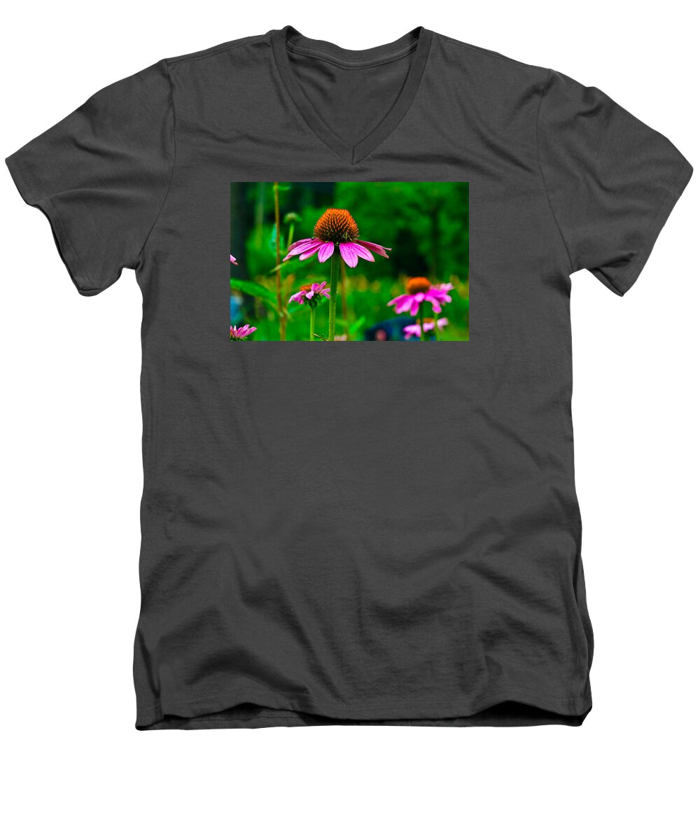 Flowers/plants Men's V-Neck T-Shirt featuring the photograph Purple Coneflower by Louis Dallara