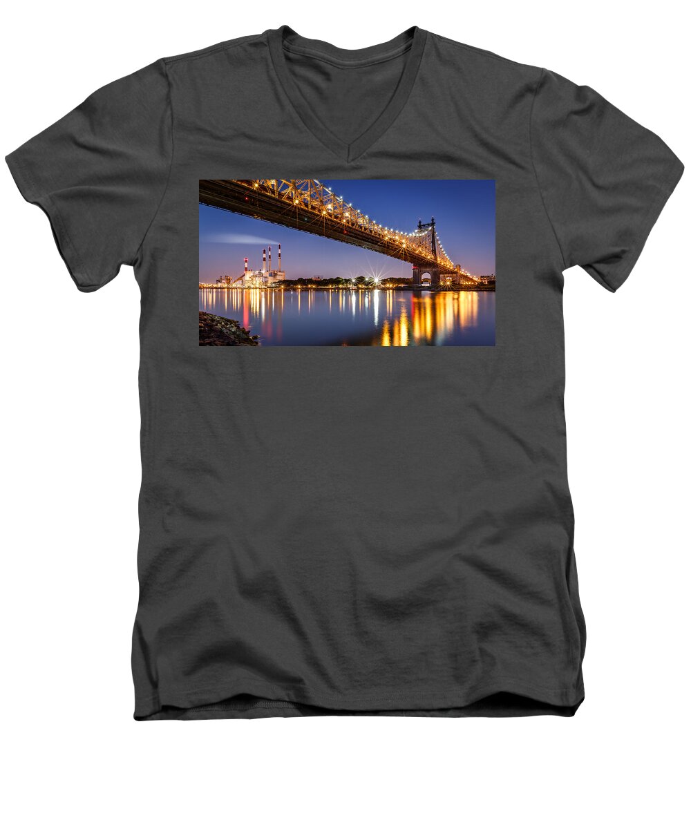 America Men's V-Neck T-Shirt featuring the photograph Queensboro Bridge by Mihai Andritoiu