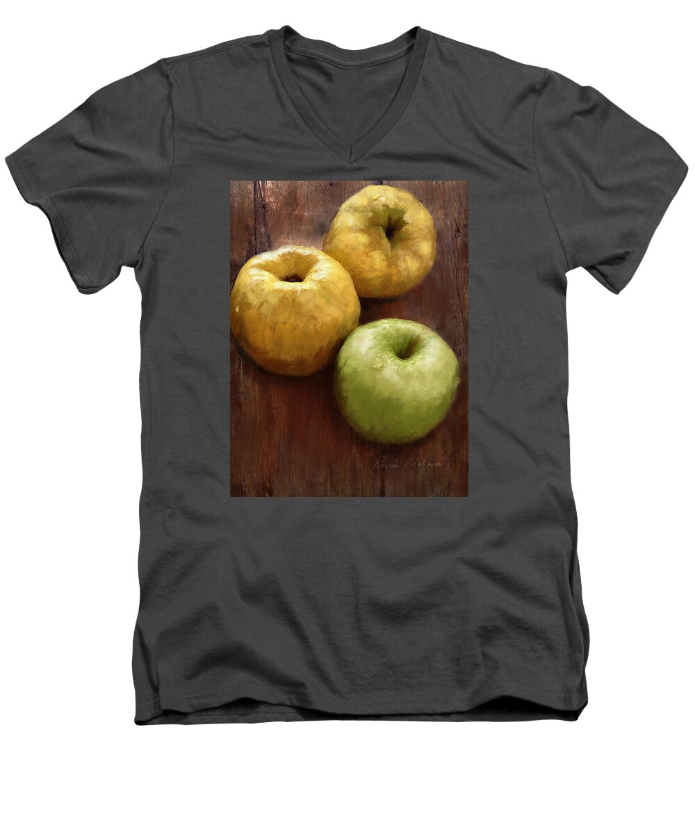 Fruit Men's V-Neck T-Shirt featuring the painting Quince and Apple Still Life by Portraits By NC