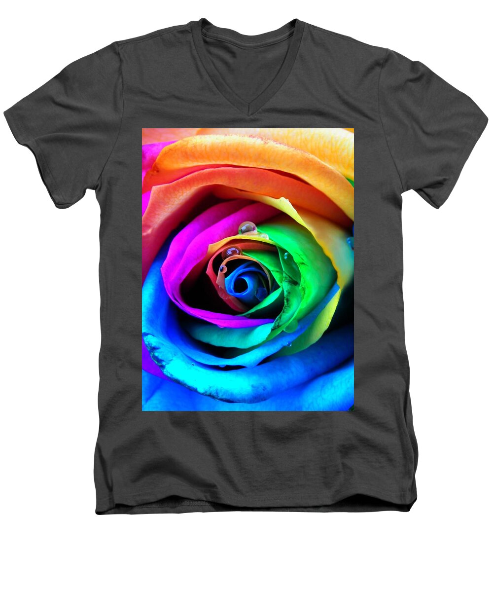 Rainbow Men's V-Neck T-Shirt featuring the photograph Rainbow Rose by Juergen Weiss