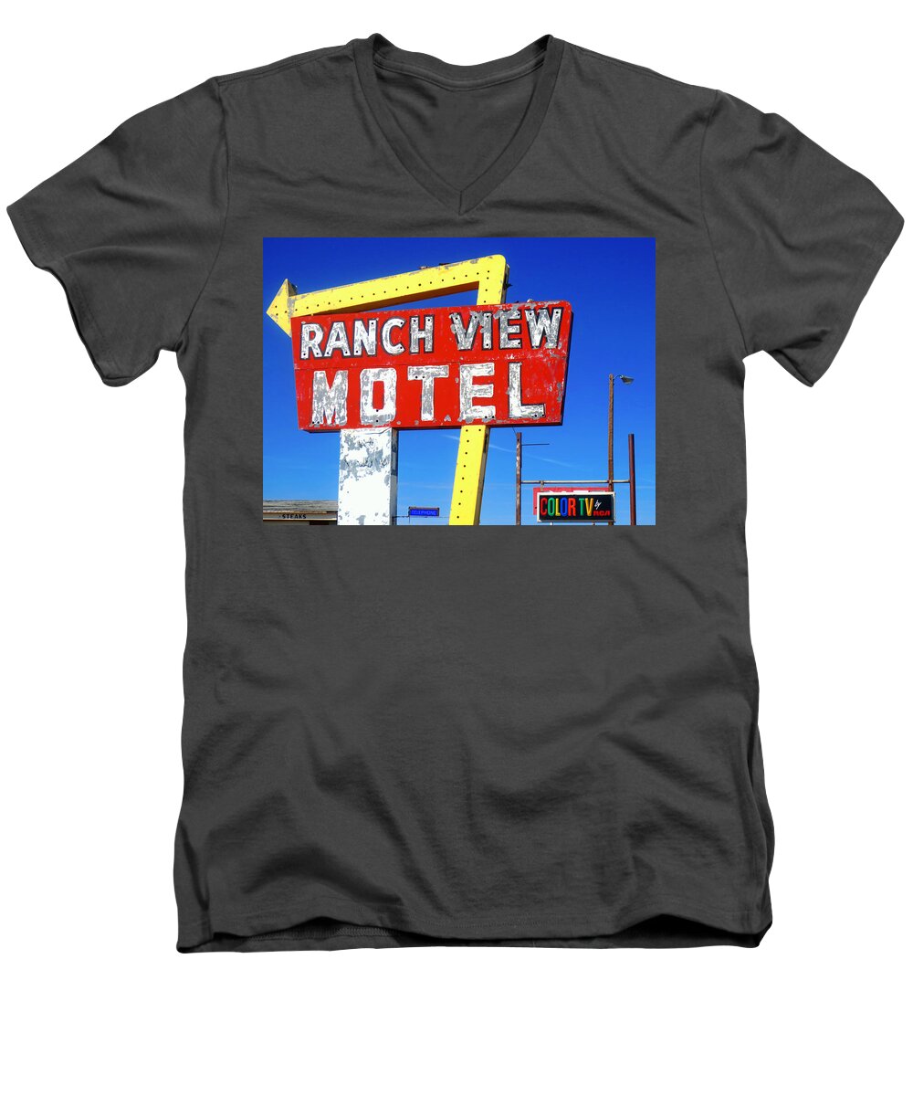 Ranch View Motel Men's V-Neck T-Shirt featuring the photograph Ranch View Motel by Gia Marie Houck
