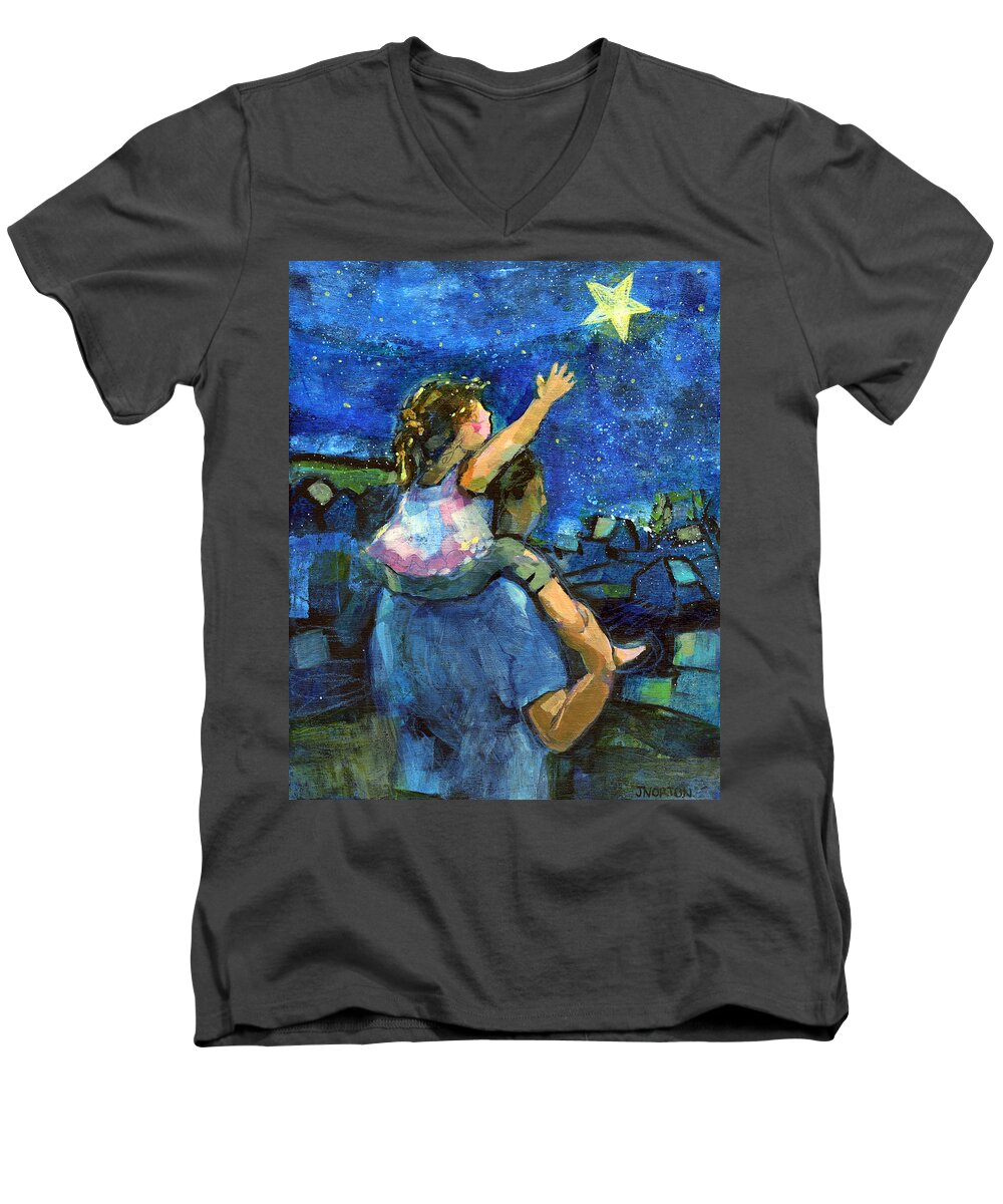 Jen Norton Men's V-Neck T-Shirt featuring the painting Reach for the Stars by Jen Norton