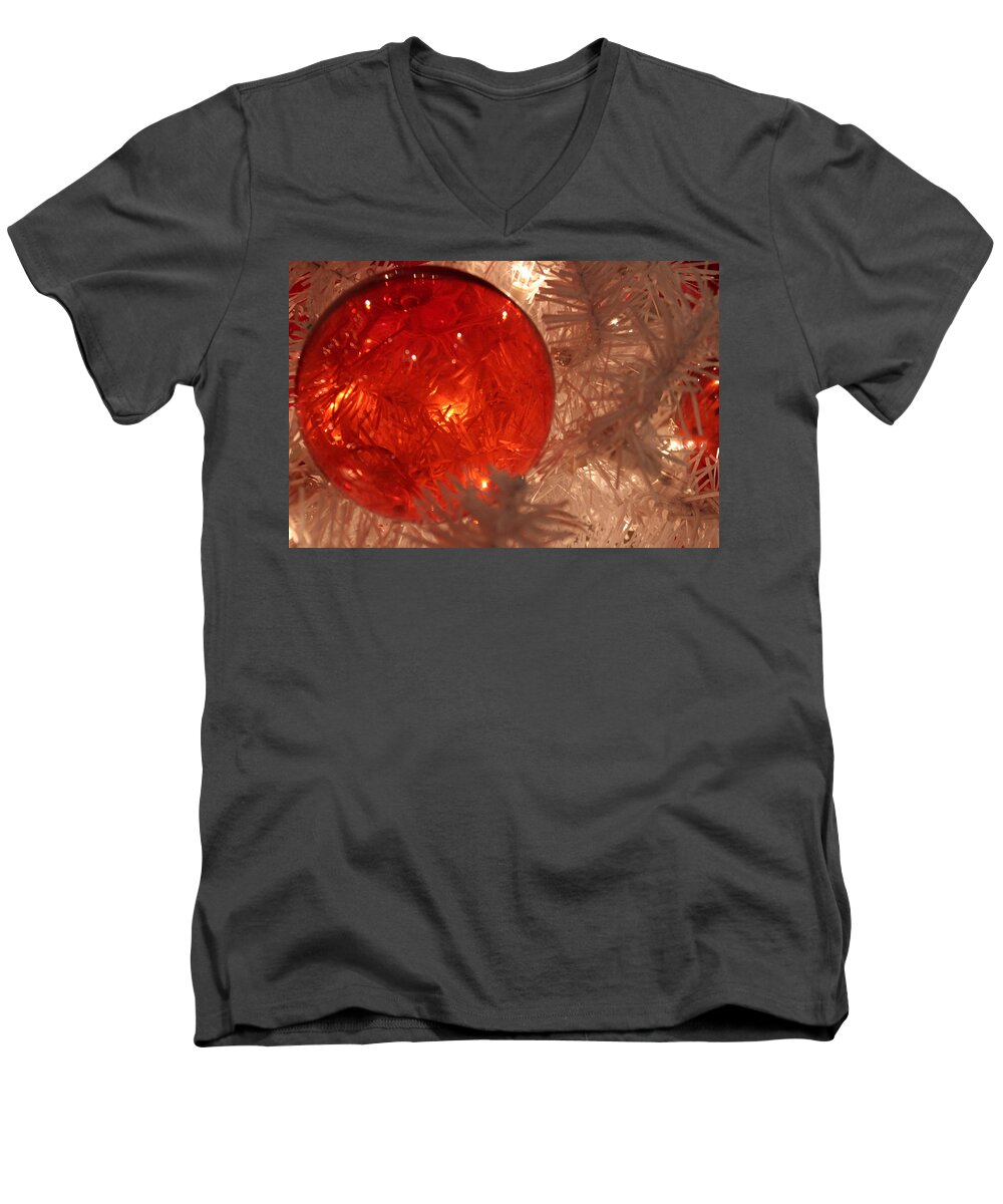 Red Ornament Men's V-Neck T-Shirt featuring the photograph Red Christmas Ornament by Lynn Sprowl