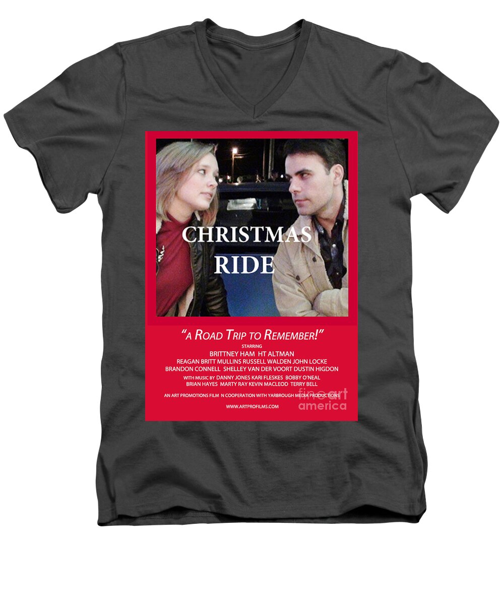 Movie Posters Men's V-Neck T-Shirt featuring the digital art Red Christmas Ride Poster by Karen Francis