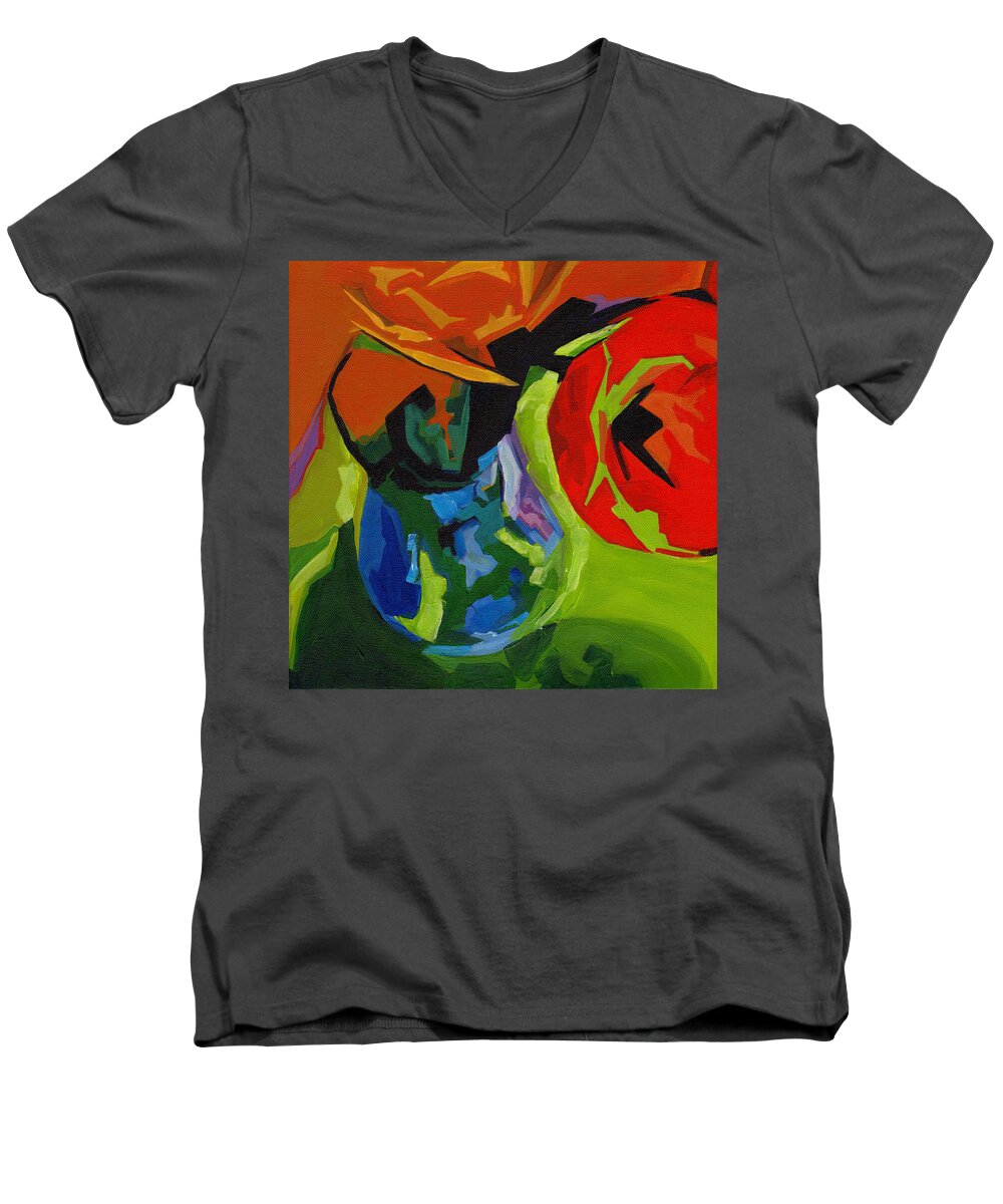 Tanya Filichkin Men's V-Neck T-Shirt featuring the painting Red Tulip by Tanya Filichkin